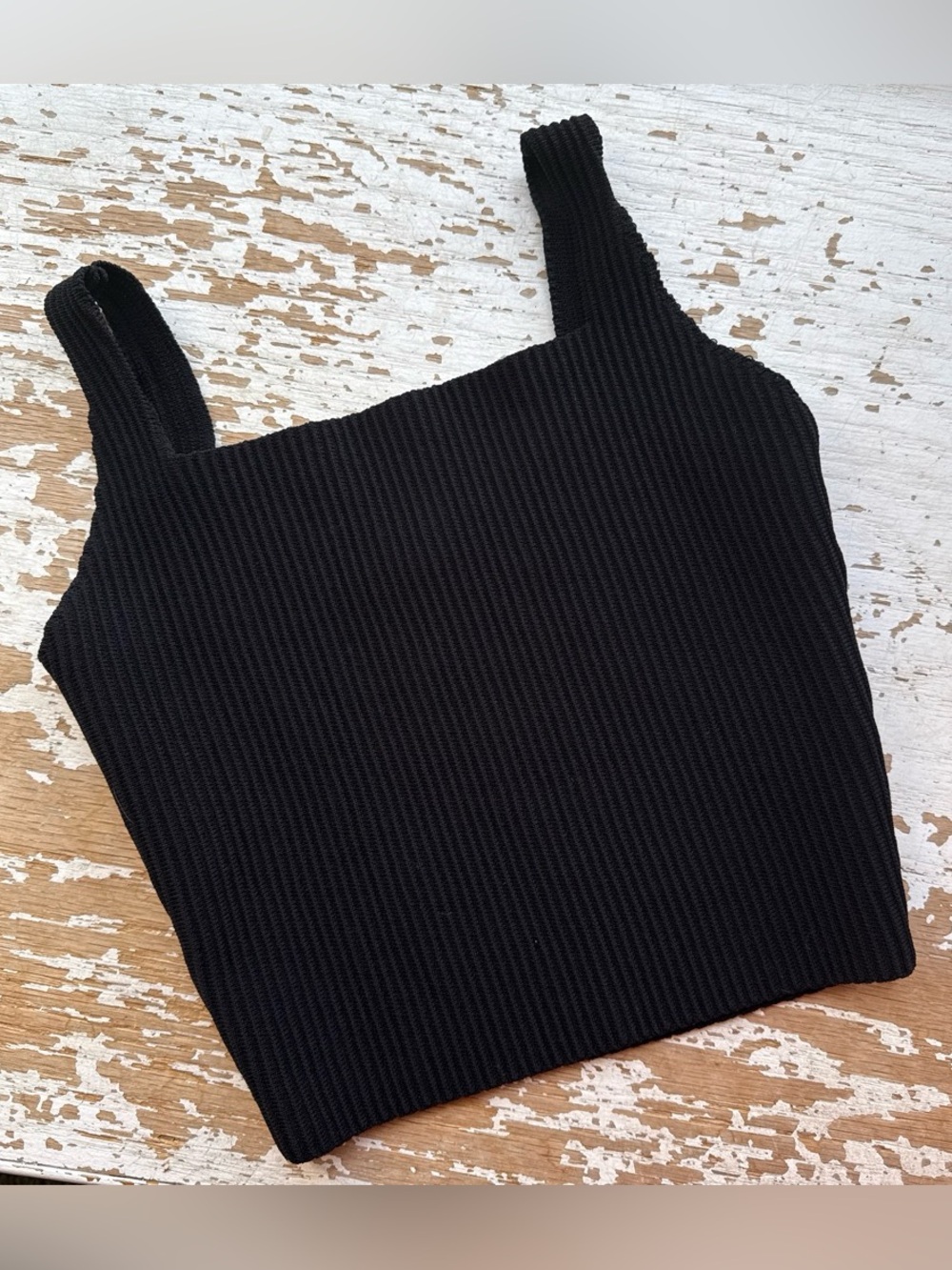 Windsor Black Ribbed Square Neck Crop Tank